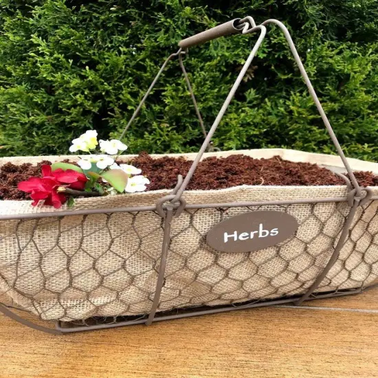 Herb Wire & Burlap Basket Planter {1}