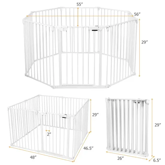 Steel Foldable Kid's Safe Play Yard Gate with Adjustable Panels White {4}