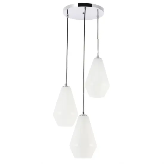 Gene 3 light Chrome and Frosted white glass pendant {3}
