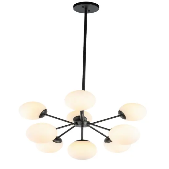 Jupiter 9 light Black and Frosted White glass pendant {6}