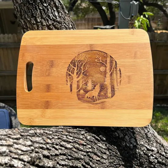 Winter Wolf Cutting Board 14''x9.5''x.5'' Bamboo {4}