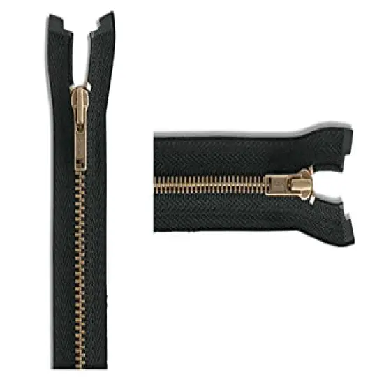 #3 Antique Brass Lightweight Black Metal Separating YKK Jacket Zipper - Choose Length - Color: Black - 1 Zipper Per Pack - Made in The United States. (16" Inches) {1}