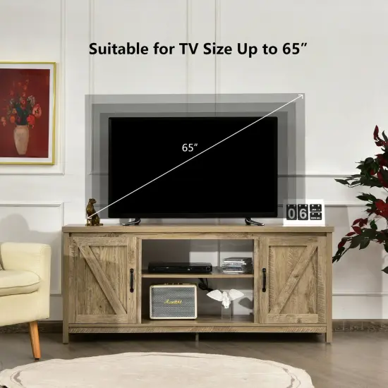 59 Inches TV Media Console Table with 2 Storage Cabinet and Adjustable Removable Shelf Natural {4}
