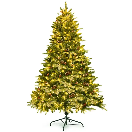 Costway 6.5Ft Pre-lit Snow Flocked Hinged Artificial Christmas Spruce Tree w/ 450 Lights {1}