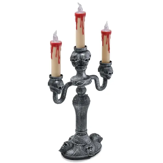 Skeleteen Haunted Halloween Candelabra Prop - LED Light up Skull Indoor Spooky Candelabra Candlesticks Holder Home Decoration for Halloween {2}