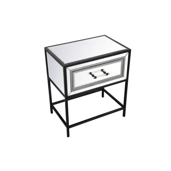 21 inch mirrored one drawer end table in black {6}