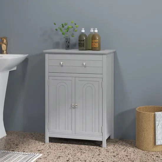 2-Door Freestanding Bathroom Cabinet with Drawer and Adjustable Shelf Grey {2}