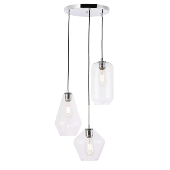 Gene 3 light Chrome and Clear glass pendant {1}