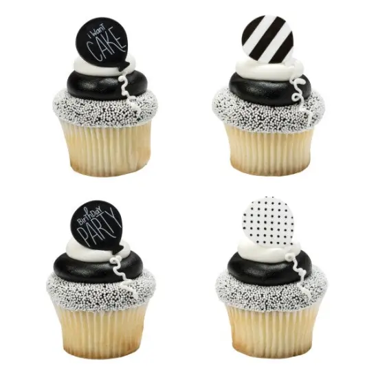 Black & White Birthday Cupcake Rings, 12ct {1}
