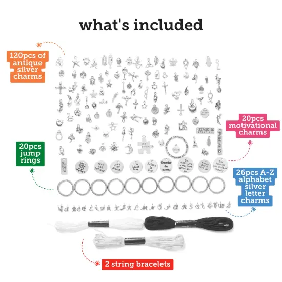 Incraftables 166pcs Silver Charms Set for Jewelry Making. Bulk DIY Necklace, Bracelet, Bangle & Keychain Making Kit w/ 120pcs Antique Charms (Small & Large), 20pcs Word Charms & 26pcs A-Z Letter Charm {3}