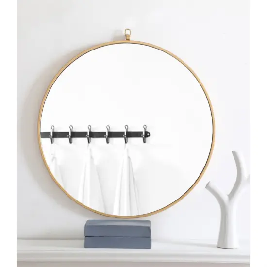 Metal frame Round Mirror with decorative hook 28 inch Brass finish {2}
