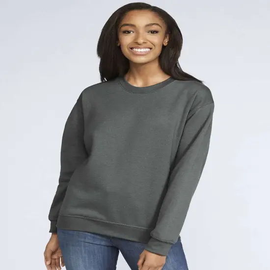 Gildan&reg; Softstyle Midweight Crewneck Long Sleeve Sweatshirt Charcoal {1}