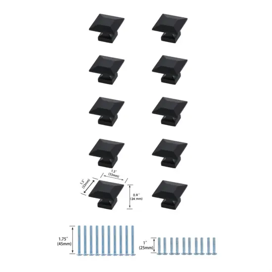 Cecil 1.3" Matte Black Square Knob Multipack (Set of 10) {6}