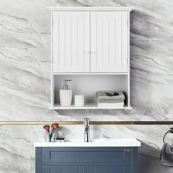 2-Door Wall Mount Bathroom Storage Cabinet with Open Shelf White {6}