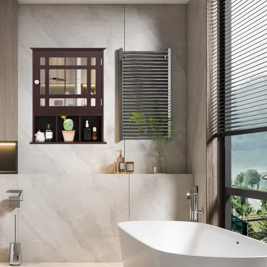 Wall Mounted Bathroom Cabinet with Mirrored Magnetic Door Holder Brown {6}
