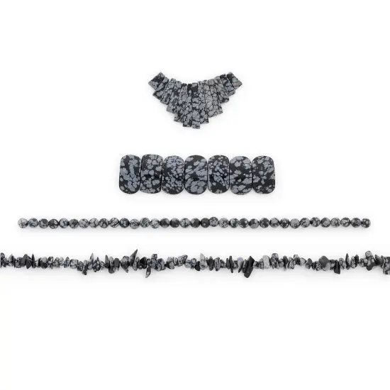 Snowflake Obsidian Natural Gemstone Beads and Pendant Collection Value Pack {1}