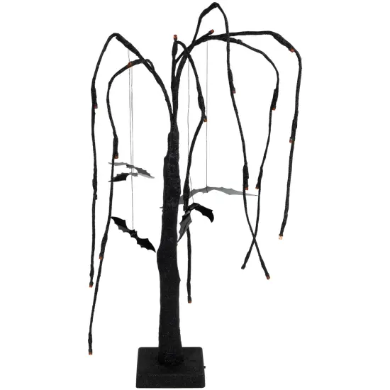 Northlight LED Lighted Glittered Halloween Willow Tree with Bats - 24" - Orange Lights Black {1}