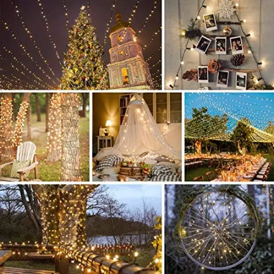82FT 200 LED Christmas String Lights Outdoor/Indoor, Timer & Memory Function & 8 Modes, Extendable Green Wire, Waterproof Fairy String Lights for Xmas Tree Holiday Party Garden (Warm White) {5}
