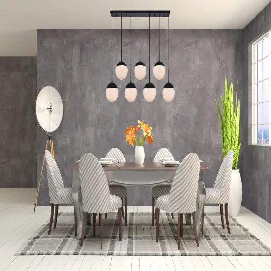 Eclipse 7 Lights Black Pendant With Frosted White Glass {2}