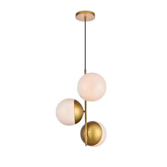 Eclipse 3 Lights Brass Pendant With Frosted White Glass {1}