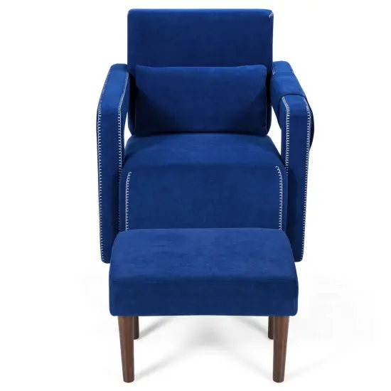 Modern Berber Fleece Single Sofa Chair Included Ottoman and Waist Pillow Suitable for Any Terrain Blue {6}