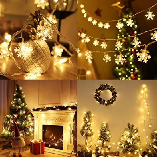Christmas Decorations Lights, 20 Ft 40 LED Snowflake String Lights Battery Operated Fairy Lights for Bedroom Room Party Home Office Xmas Decor Indoor Outdoor Tree Decorations Warm White {3}