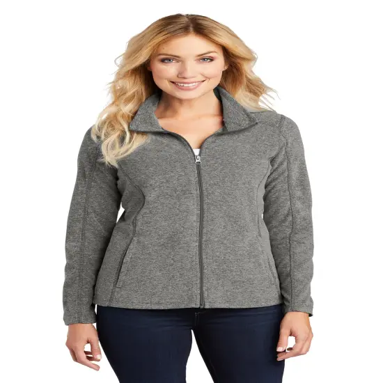 Port Authority&reg; Women's Heather Microfleece Full-Zip Long Sleeve Jacket Black charcoal heath {5}