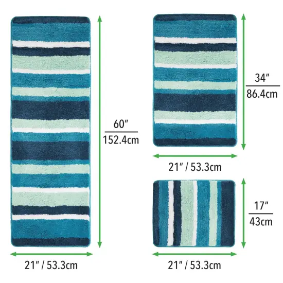 mDesign Striped Microfiber Bathroom Spa Mat Rugs/Runner, Set of 3 {3}