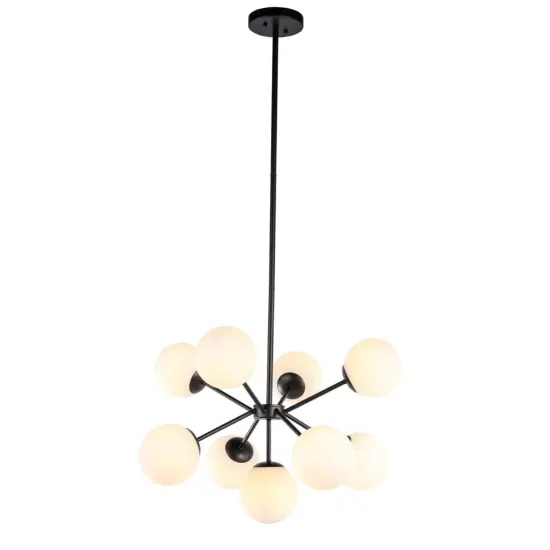 Jupiter 9 light Black and Frosted White glass pendant {1}