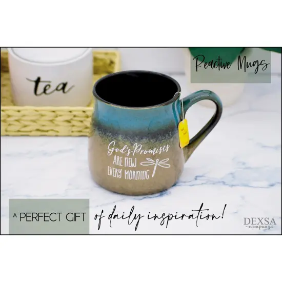 Dexsa God Coffee Tea Soup Ceramic Mug | God's promises are new every morning.| 16 ounce Designer Mug with Inspiring Sentiment | Elegant Pottery Look {4}