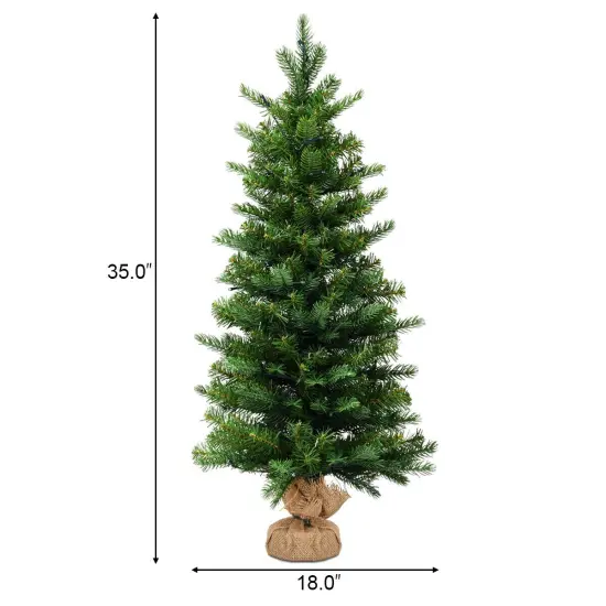 3 Feet Tabletop Christmas Tree with 50 LED Lights and Timer PVC PE Branches and Cement Base {4}