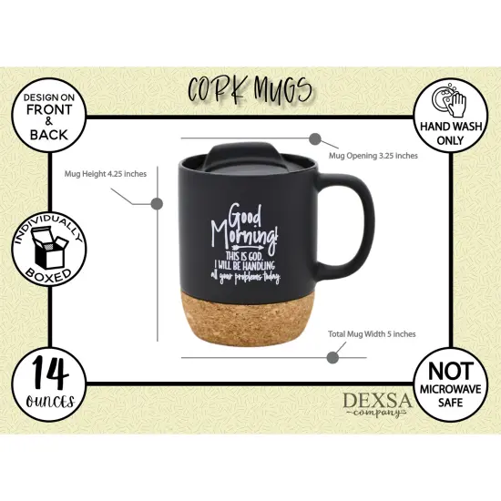 Dexsa Good Morning Designer Cork Bottom Mug with Lid - 14 oz {5}