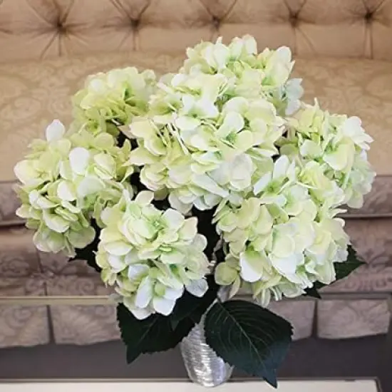 Green Hydrangea Flower Bush - 7 Bloom Heads, Lifelike Silk Flowers, Perfect for Bouquets, Centerpieces & Home D&eacute;cor - Spring & Wedding Accents, Floral Home by Artificial Flowers {1}