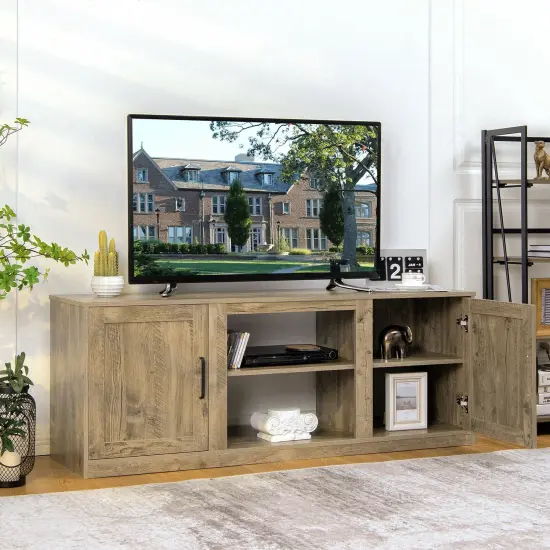 58 Inch TV Stand with 1500W Faux Fireplace for TVs up to 65 Inch Natural {6}