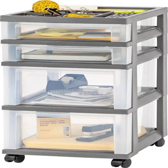 IRIS USA 4 Drawer Rolling Storage Cart with Organizer Top, Black/White/Gray Grey {1}