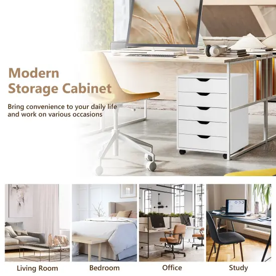 5 Drawer Mobile Lateral Filing Storage Home Office Floor Cabinet with Wheels-White {5}