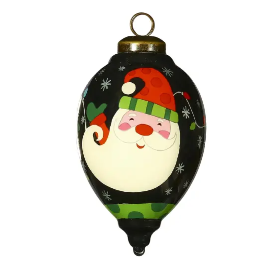 Holiday Lights Santa Hand Painted Glass Hanging Ornament {1}