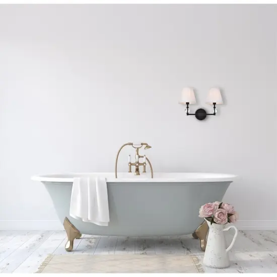 Bethany 2 lights bath sconce in black with white fabric shade {2}