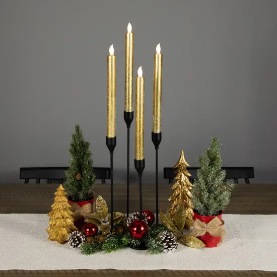 Northlight Set of 4 Textured Gold-tone LED Flameless Flickering Taper Candles 9.5" {3}