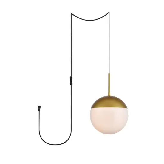 Eclipse 1 Light Brass plug in pendant With Frosted White Glass {1}
