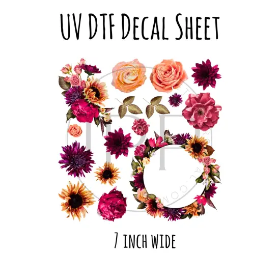 7"x7"- #19- Fall Floral - UV DTF Decal SHEET {1}