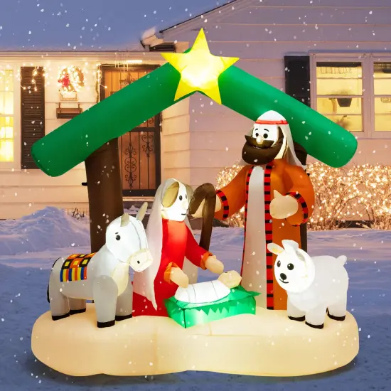 6.7 Feet Christmas Inflatable Nativity Scene with LED Lights {6}