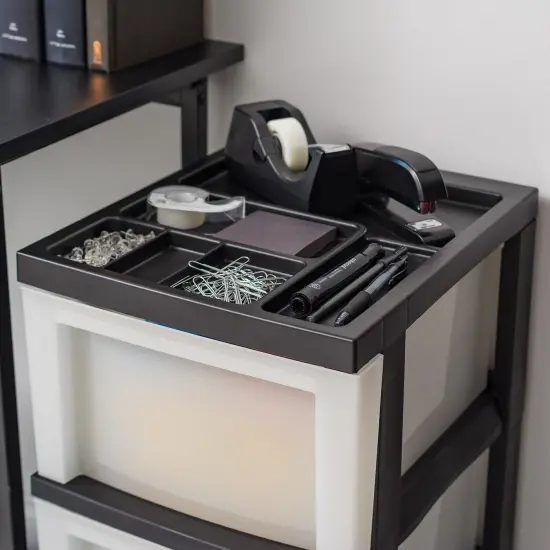 IRIS USA 3 Drawer Rolling Storage Cart with Organizer Top, Black/White {4}