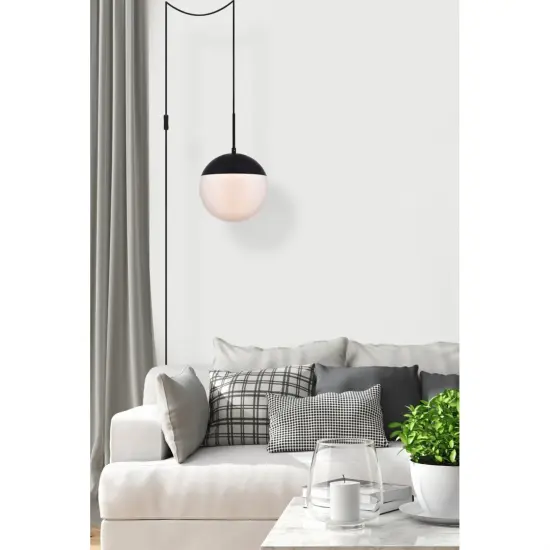 Eclipse 1 Light Black plug in pendant With Frosted White Glass {6}
