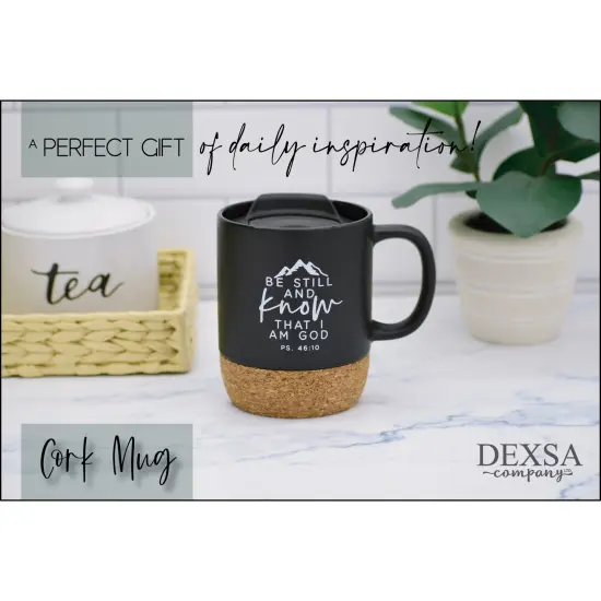 Dexsa Be Still Designer Cork Bottom Mug with Lid - 14 oz {4}