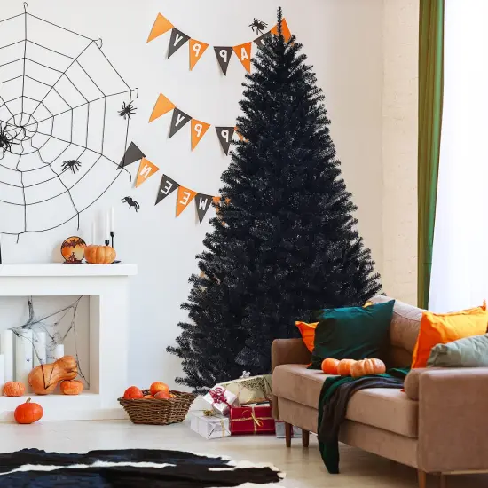 7.5 Feet Hinged Artificial Halloween Christmas Tree with Foldable X-Shaped Stand {2}