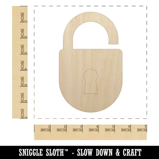 Keyed Padlock Unfinished Wood Shape Piece Cutout for DIY Craft Projects {1}
