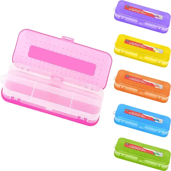 Enday 8" Bright Color Double Desk Organizer Box Dark Pink {1}