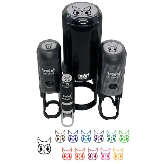 Charming Kawaii Chibi Owl Face Blushing Cheeks Great Horned Self-Inking Rubber Stamp for Stamping Crafting Planners Lime Green {7}