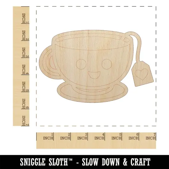 Kawaii Cute Cup of Tea Unfinished Wood Shape Piece Cutout for DIY Craft Projects {1}